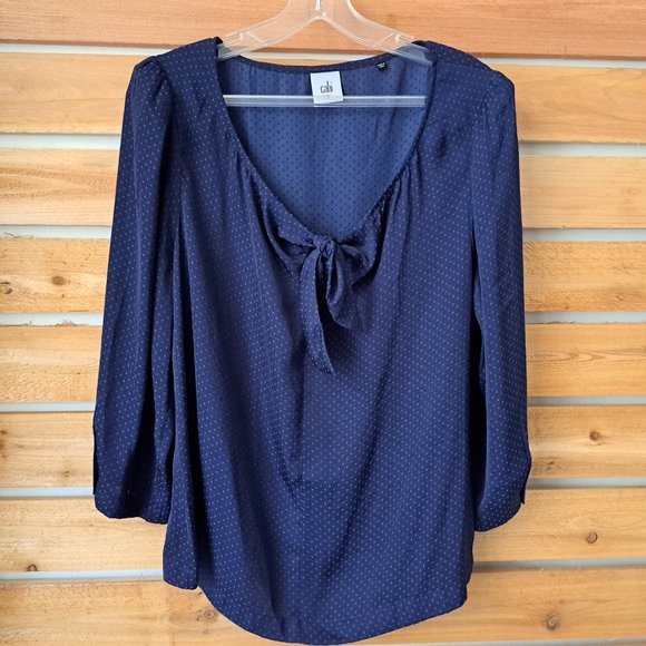 Cabi Polka Dots Top 3/4 Sleeve Size M Navy Blue Color Great Condition - Picture 10 of 12